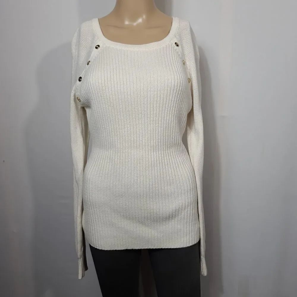Guess White Sweater With Buttons on Sleeve - Picture 2 of 11